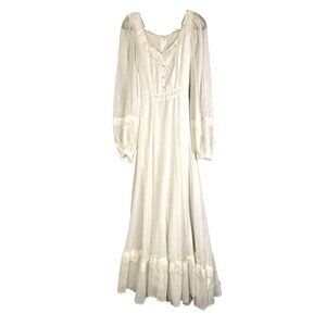 Vintage Gunne Sax Swiss Dot White Romantic Wedding Boho Prairie Dress